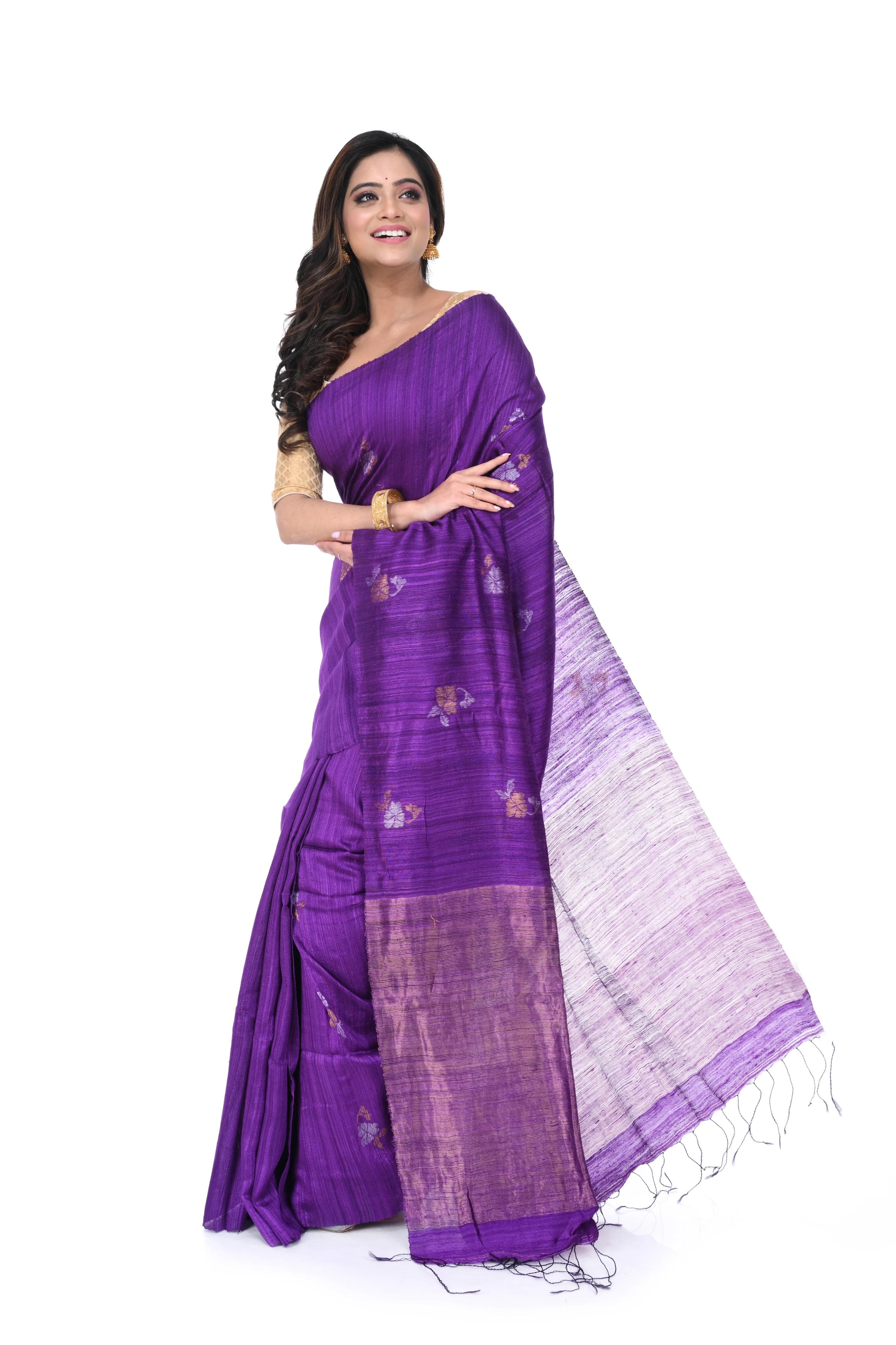 Purple Matka Silk Saree with Floral Motifs