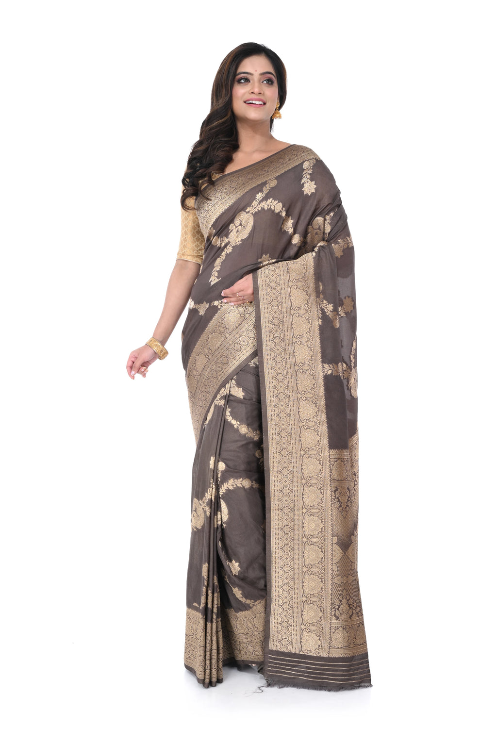 Grey Benarasi Saree with Jal Work