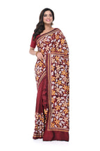 Maroon Pure Silk Kantha Stitch Saree