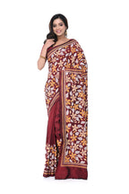 Maroon Pure Silk Kantha Stitch Saree