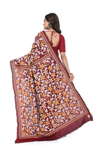 Maroon Pure Silk Kantha Stitch Saree