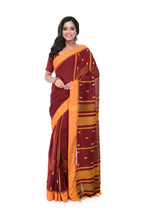 Maroon Handloom Saree with Yellow Border