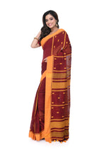 Maroon Handloom Saree with Yellow Border