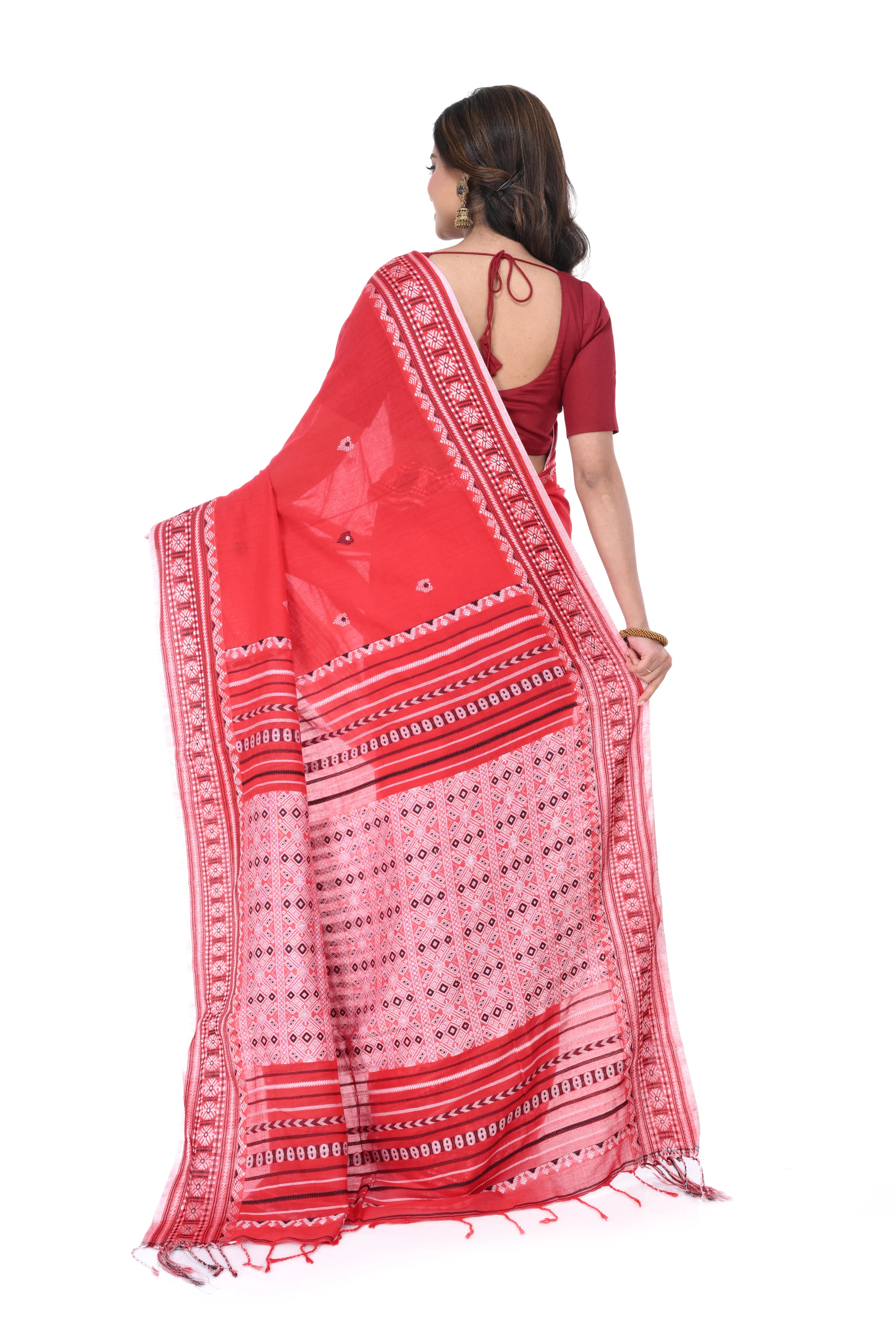 Pure Red Cotton Handloom Saree