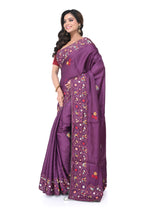 Wine Semi Tussar Saree with Hand Work