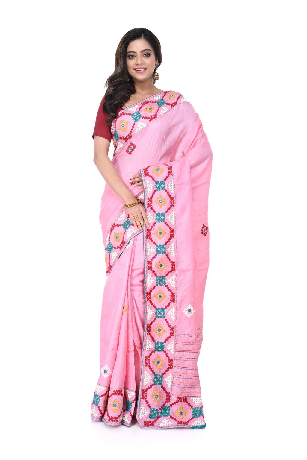 Soft Pink Pure Tussar Saree with Gujarati Work