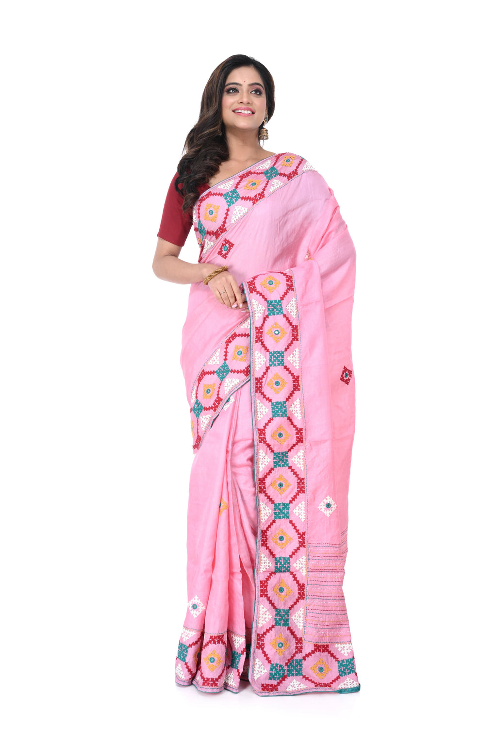 Soft Pink Pure Tussar Saree with Gujarati Work