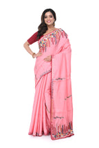 Pink Semi Tussar Saree with Heavy Hand Work on Pallu & Border
