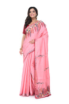 Pink Semi Tussar Saree with Heavy Hand Work on Pallu & Border