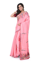Pink Semi Tussar Saree with Heavy Hand Work on Pallu & Border