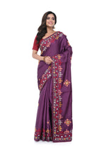Wine Semi Tussar Saree with Distinctive Hand Work