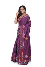 Wine Semi Tussar Saree with Distinctive Hand Work