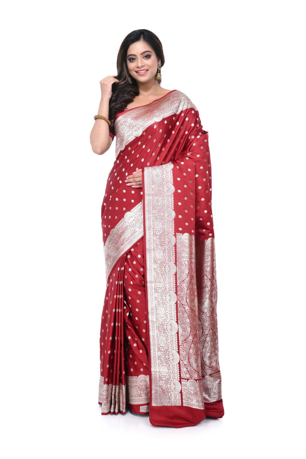 Maroon Mashru Benarasi Saree with Heavy Pallu & Border