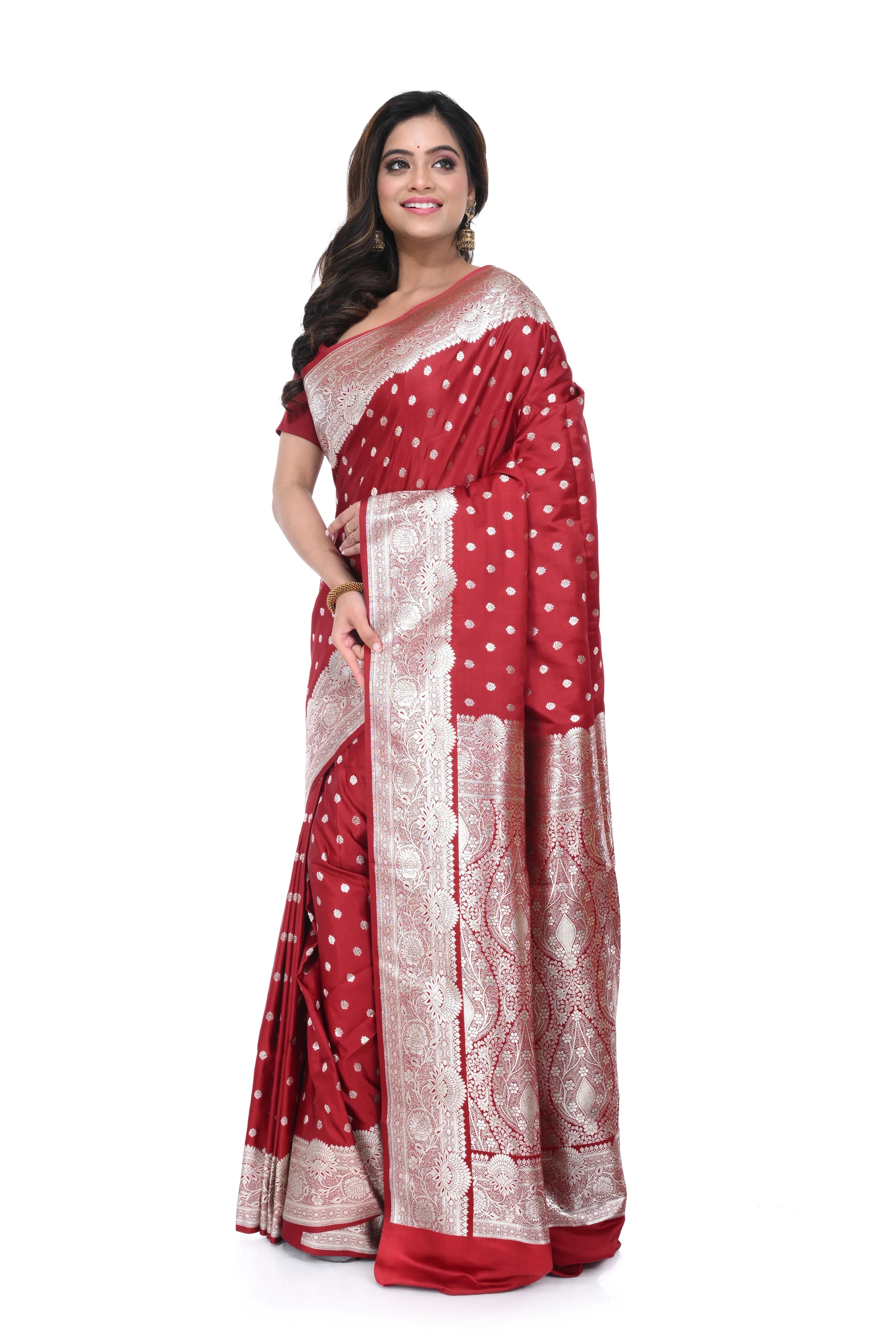 Maroon Mashru Benarasi Saree with Heavy Pallu & Border