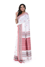 Red & White Cotton Handloom Saree with Red Pallu