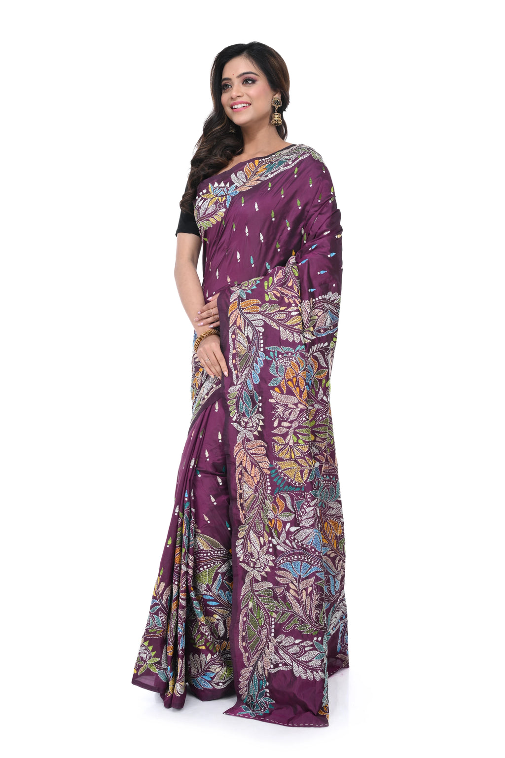 Semi Bangalore Silk Saree with Multicolour Thread Work & Pallu