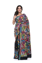 Black Pure Silk Kantha Saree with Multicolour Thread Work