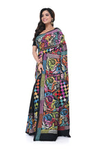 Black Pure Silk Kantha Saree with Multicolour Thread Work