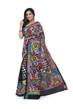 Black Pure Silk Kantha Saree with Multicolour Thread Work