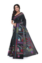 Black Semi Bangalore Silk Saree with Multicolour Thread Work