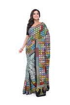 Pure Bangalore Silk Kantha Saree with Crack Batik Base