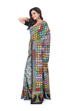 Pure Bangalore Silk Kantha Saree with Crack Batik Base