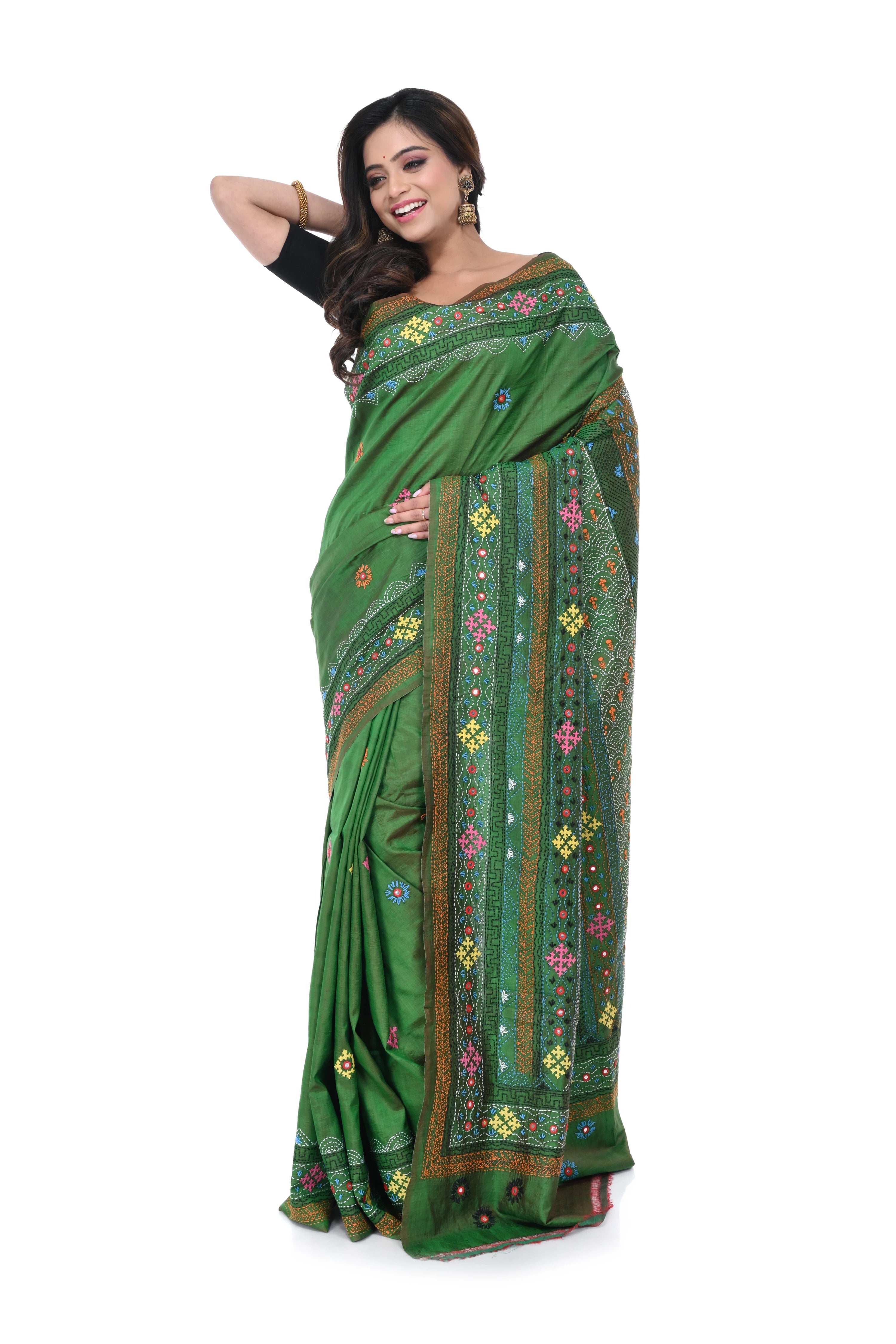 Bishnupuri Katan Base Saree with Lumbani Work