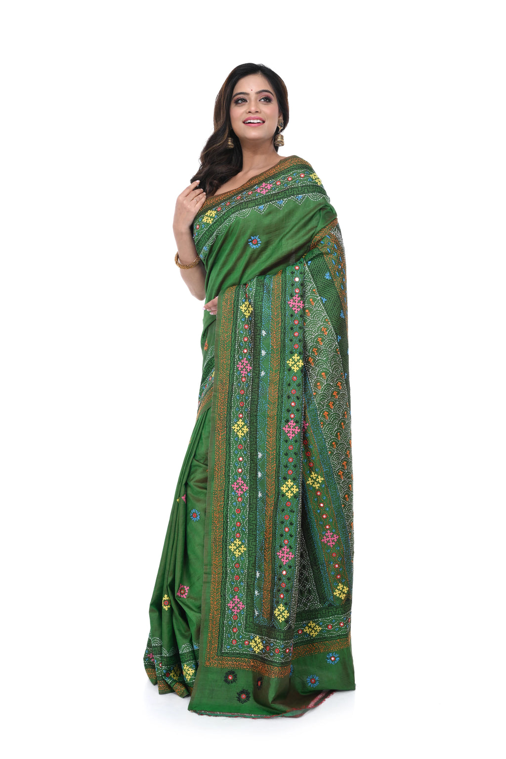 Bishnupuri Katan Base Saree with Lumbani Work