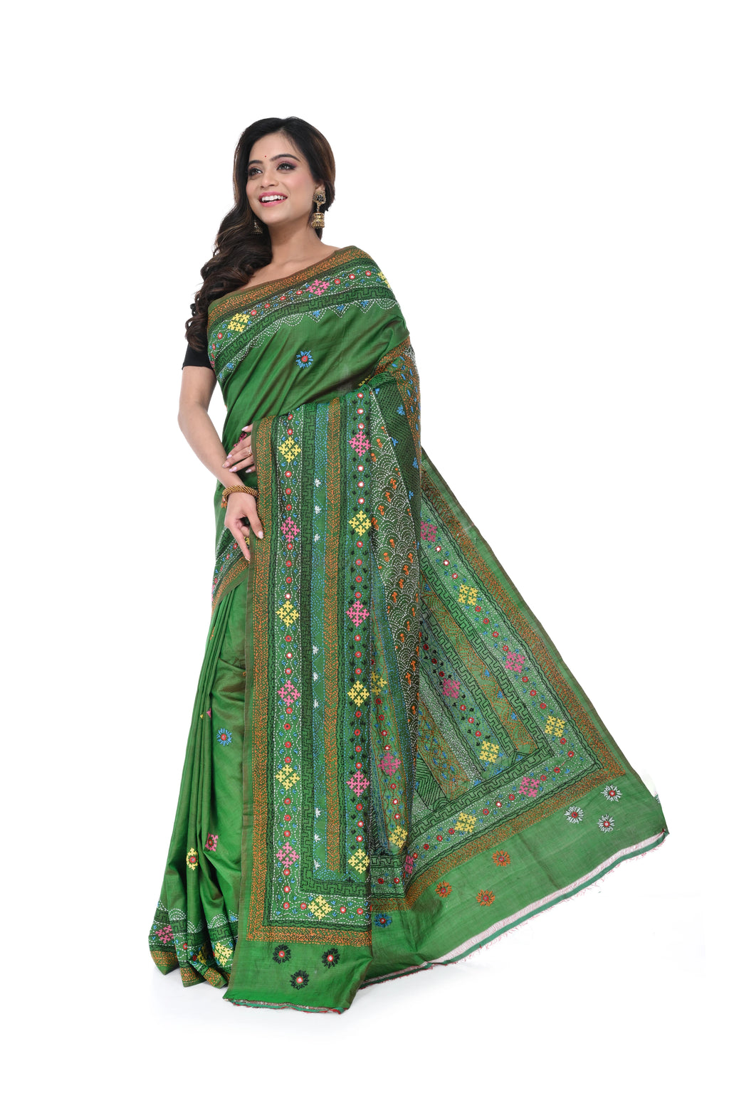 Bishnupuri Katan Base Saree with Lumbani Work