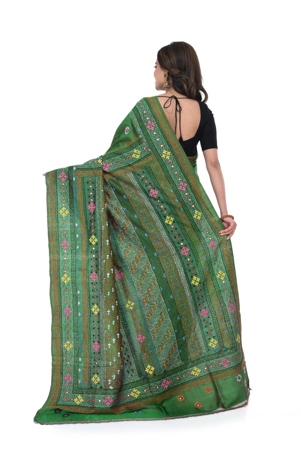 Bishnupuri Katan Base Saree with Lumbani Work