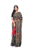Pure Khandua Silk Saree in Red - Black Combination with Animal Motif Border