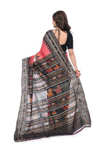 Red - White - Black Khandua Silk Saree with Animal Motif Border