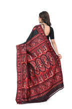 Pure Black & Red Baluchori Saree with Heavy Pallu