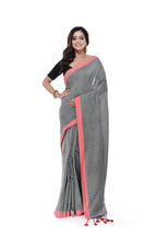 Ash & Red Handloom Cotton Saree