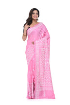 Baby Pink Bangalore Silk Saree with Gujarati Stitch Work