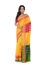 Golden Yellow Khandua Silk Saree with Triple Pallu & Multicolour Border