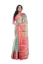 Silver - Golden Tissue Saree with Pink Border & Maha Par Pallu
