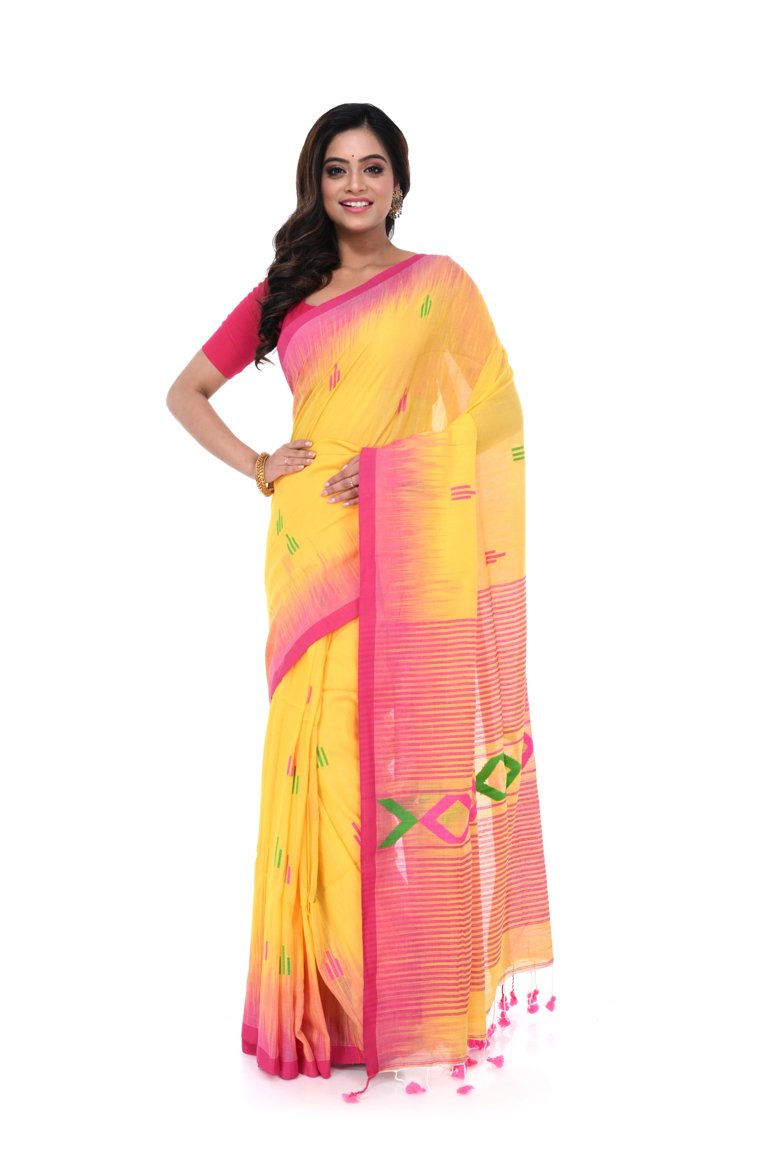 Yellow Cotton Handloom Saree