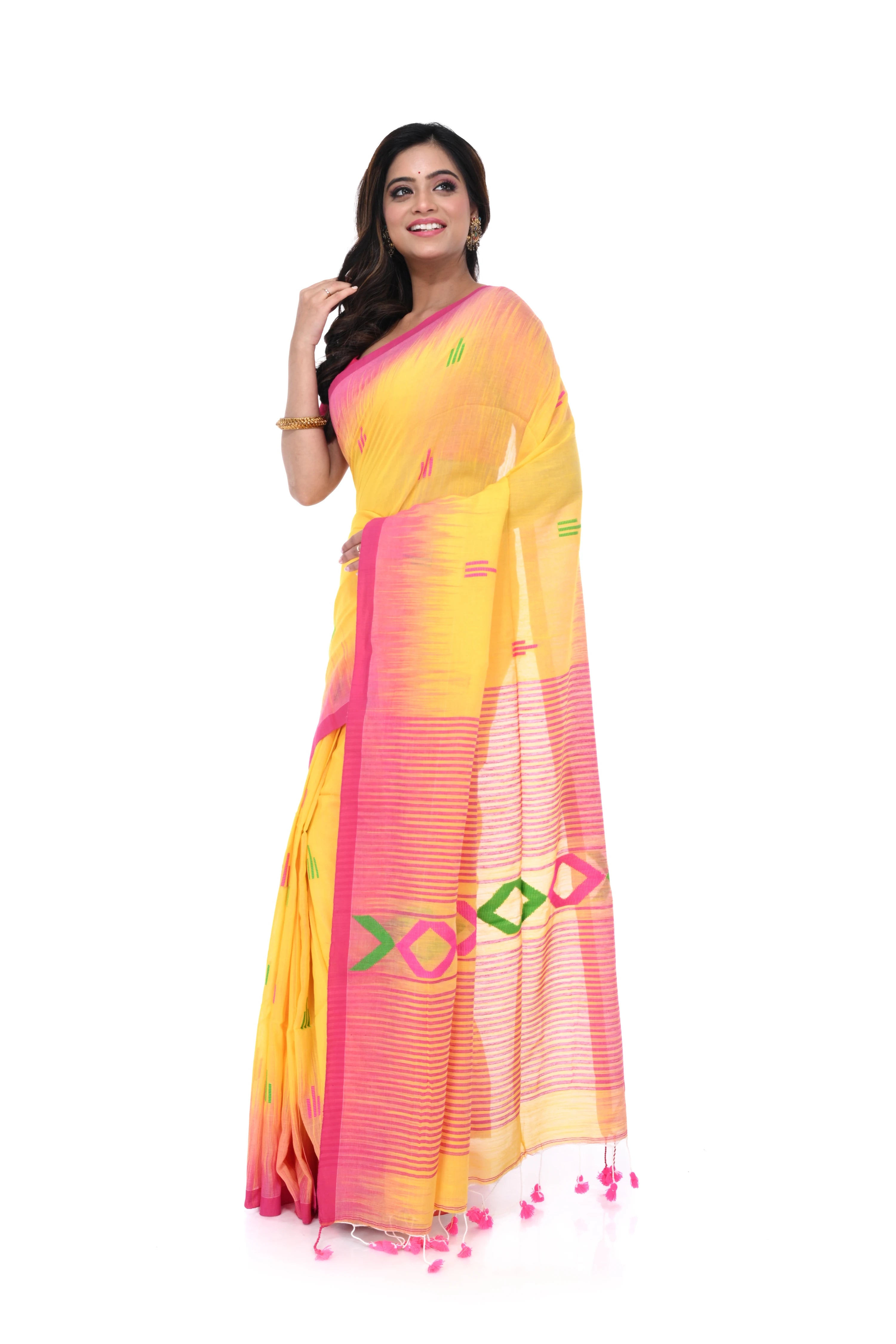 Yellow Cotton Handloom Saree