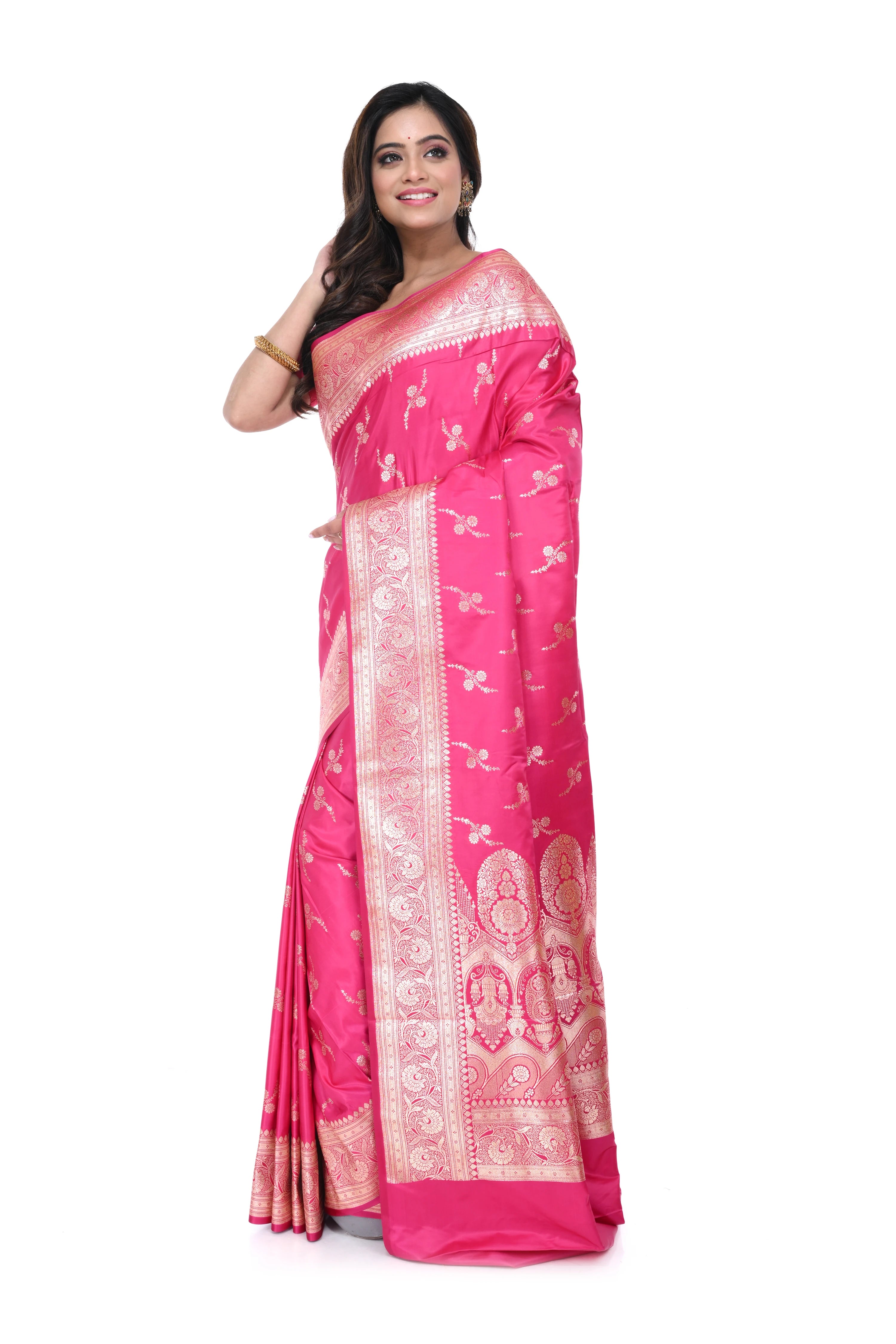 Pink Mashru Benarasi Saree with Zari Border & Rich Pallu