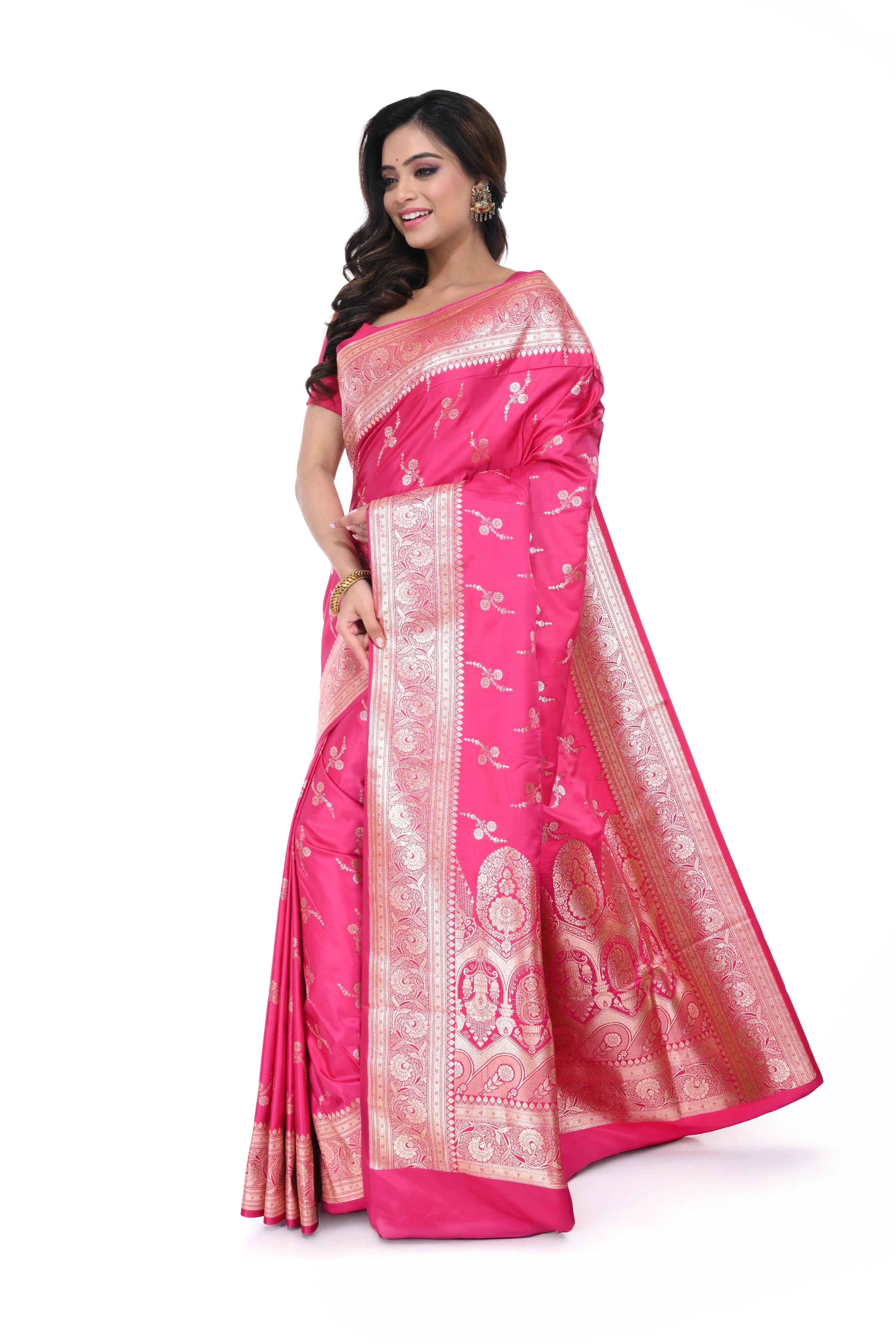Pink Mashru Benarasi Saree with Zari Border & Rich Pallu