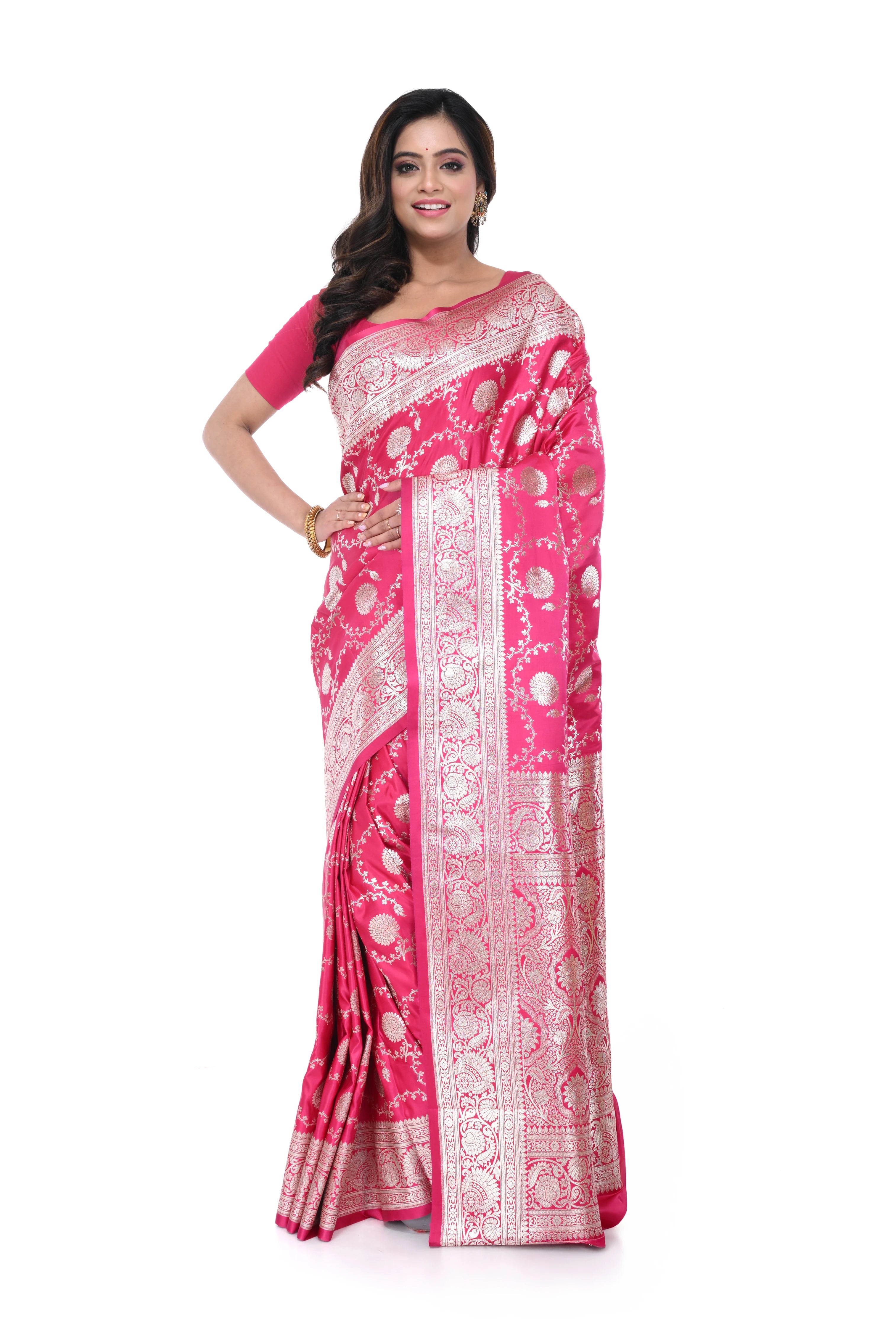 Soft Pink Mashru Benarasi Saree with Jal Work