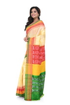 Cream Khandua Silk Saree with Tri - Colour Pallu & Border