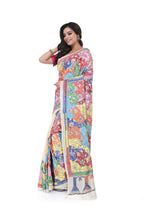 Reverse Kantha Pure Tussar Saree with Multicolour Floral Work