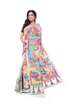 Reverse Kantha Pure Tussar Saree with Multicolour Floral Work