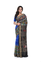 Blue & Black Khandua Silk Saree with Animal Motif Border & Pallu