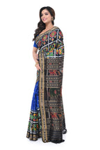 Blue & Black Khandua Silk Saree with Animal Motif Border & Pallu