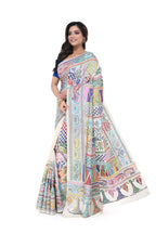 Tussar Silk Saree with Vertical Kantha Work