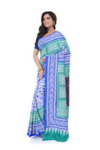 Blue & White Kantha Stitch Saree with Block Print Concept