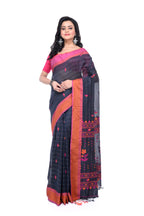 Black Handloom Saree with Pink & Orange Border